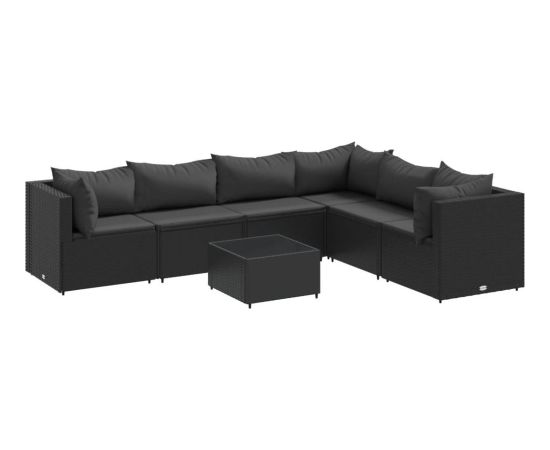 vidaXL 7-cz. zestaw wypoczynkowy do ogrodu, poduszki, czarny rattan PE Dārza mēbeļu komplekti