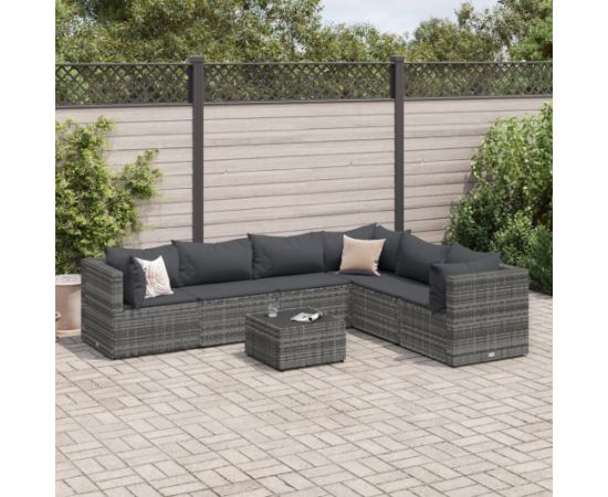 vidaXL 7-cz. zestaw wypoczynkowy do ogrodu, poduszki, szary, rattan PE Dārza mēbeļu komplekti
