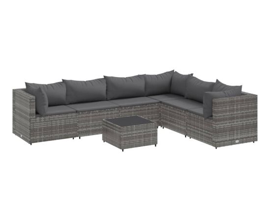 vidaXL 7-cz. zestaw wypoczynkowy do ogrodu, poduszki, szary, rattan PE Dārza mēbeļu komplekti