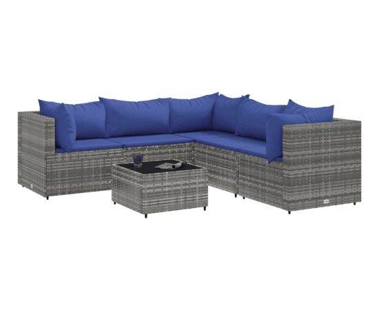 vidaXL 6-cz. zestaw wypoczynkowy do ogrodu, poduszki, szary, rattan PE Dārza mēbeļu komplekti