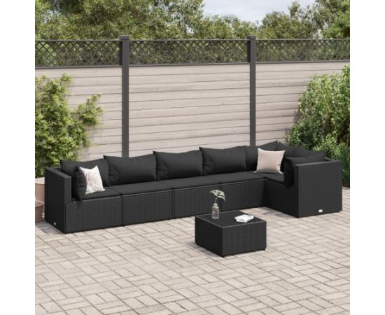 vidaXL 7-cz. zestaw wypoczynkowy do ogrodu, poduszki, czarny rattan PE Dārza mēbeļu komplekti