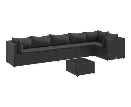 vidaXL 7-cz. zestaw wypoczynkowy do ogrodu, poduszki, czarny rattan PE Dārza mēbeļu komplekti