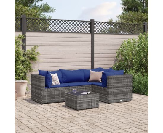 vidaXL 5-cz. zestaw wypoczynkowy do ogrodu, poduszki, szary, rattan PE Dārza mēbeļu komplekti