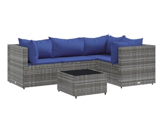 vidaXL 5-cz. zestaw wypoczynkowy do ogrodu, poduszki, szary, rattan PE Dārza mēbeļu komplekti