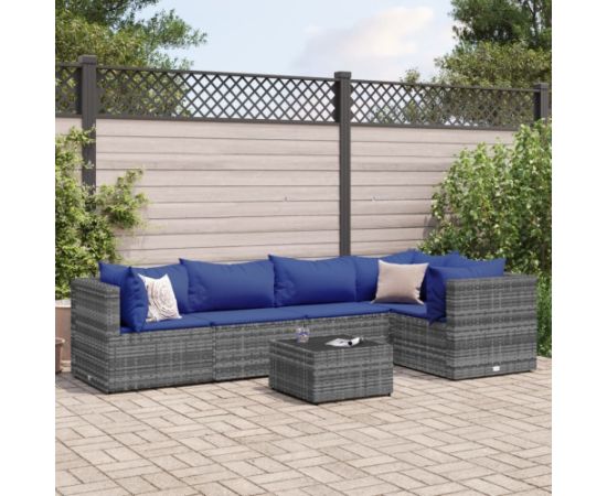 vidaXL 6-cz. zestaw wypoczynkowy do ogrodu, poduszki, szary, rattan PE Dārza mēbeļu komplekti