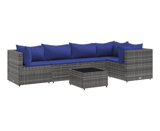 vidaXL 6-cz. zestaw wypoczynkowy do ogrodu, poduszki, szary, rattan PE Dārza mēbeļu komplekti