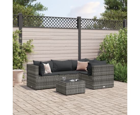 vidaXL 5-cz. zestaw wypoczynkowy do ogrodu, poduszki, szary, rattan PE Dārza mēbeļu komplekti