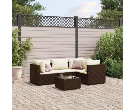 vidaXL 5-cz. zestaw wypoczynkowy do ogrodu, poduszki, polirattan, brąz Dārza mēbeļu komplekti