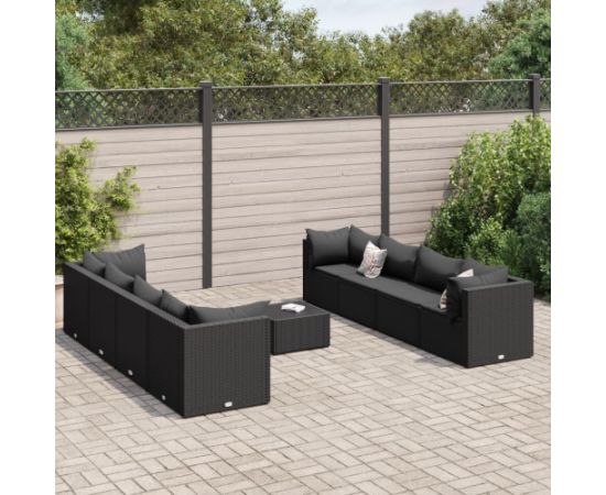 vidaXL 9-cz. zestaw wypoczynkowy do ogrodu, poduszki, czarny rattan PE Dārza mēbeļu komplekti