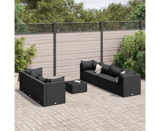 vidaXL 8-cz. zestaw wypoczynkowy do ogrodu, poduszki, czarny rattan PE Dārza mēbeļu komplekti
