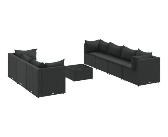 vidaXL 8-cz. zestaw wypoczynkowy do ogrodu, poduszki, czarny rattan PE Dārza mēbeļu komplekti