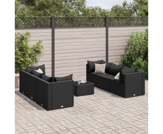 vidaXL 7-cz. zestaw wypoczynkowy do ogrodu, poduszki, czarny rattan PE Dārza mēbeļu komplekti