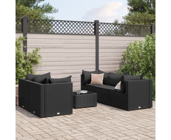 vidaXL 6-cz. zestaw wypoczynkowy do ogrodu, poduszki, czarny rattan PE Dārza mēbeļu komplekti