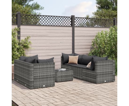 vidaXL 6-cz. zestaw wypoczynkowy do ogrodu, poduszki, szary, rattan PE Dārza mēbeļu komplekti
