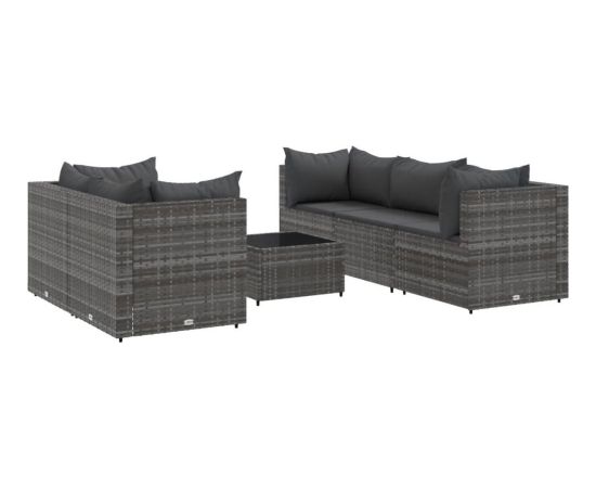 vidaXL 6-cz. zestaw wypoczynkowy do ogrodu, poduszki, szary, rattan PE Dārza mēbeļu komplekti