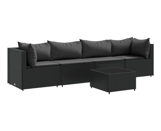 vidaXL 5-cz. zestaw wypoczynkowy do ogrodu, poduszki, czarny rattan PE Dārza mēbeļu komplekti