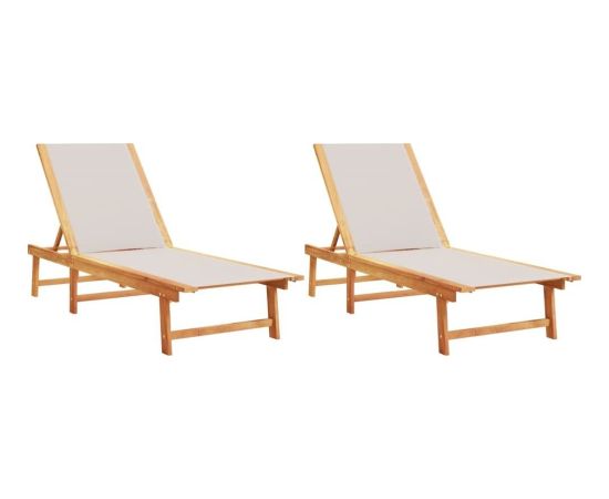 vidaXL Leżaki, 2 szt., szare, lite drewno akacjowe i textilene Шезлонги и пляжные стулья