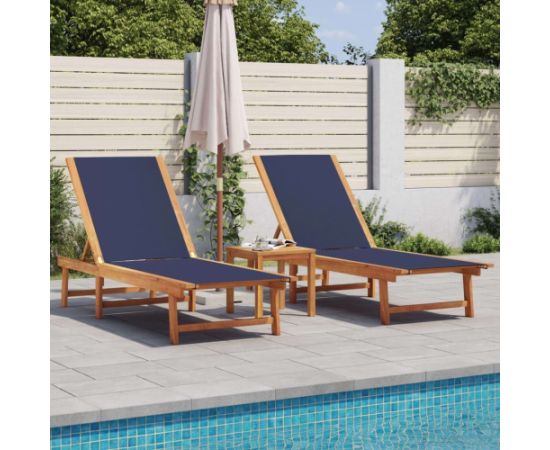 vidaXL Leżaki, 2 szt., niebieskie, lite drewno akacjowe i textilene Шезлонги и пляжные стулья