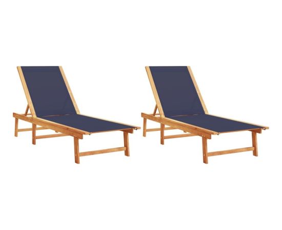 vidaXL Leżaki, 2 szt., niebieskie, lite drewno akacjowe i textilene Шезлонги и пляжные стулья
