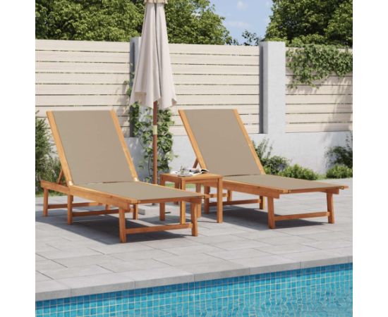 vidaXL Leżaki, 2 szt., taupe, lite drewno akacjowe i textilene Шезлонги и пляжные стулья