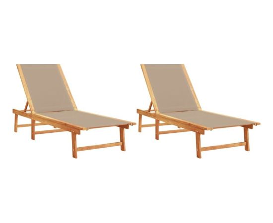 vidaXL Leżaki, 2 szt., taupe, lite drewno akacjowe i textilene Шезлонги и пляжные стулья