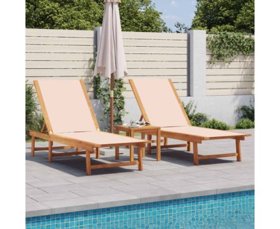 vidaXL Leżaki, 2 szt., kremowe, lite drewno akacjowe i textilene Шезлонги и пляжные стулья