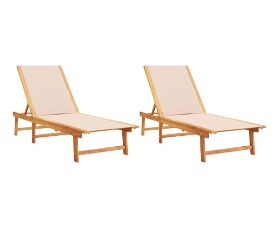 vidaXL Leżaki, 2 szt., kremowe, lite drewno akacjowe i textilene Шезлонги и пляжные стулья