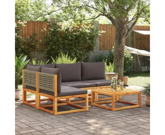 vidaXL 5-cz. zestaw wypoczynkowy do ogrodu, z poduszkami, akacjowy Dārza mēbeļu komplekti