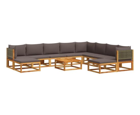 vidaXL 11-cz. zestaw wypoczynkowy do ogrodu, z poduszkami, drewniany Dārza mēbeļu komplekti