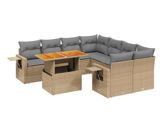 vidaXL 9-cz. zestaw mebli ogrodowych z poduszkami, beżowy, polirattan Dārza mēbeļu komplekti