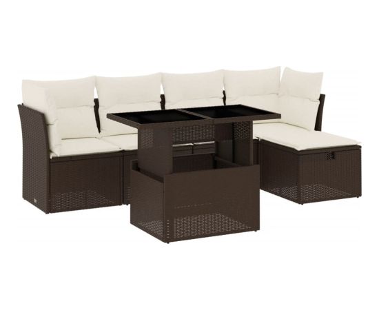 vidaXL 6-cz. zestaw wypoczynkowy do ogrodu, z poduszkami, brązowy Dārza mēbeļu komplekti