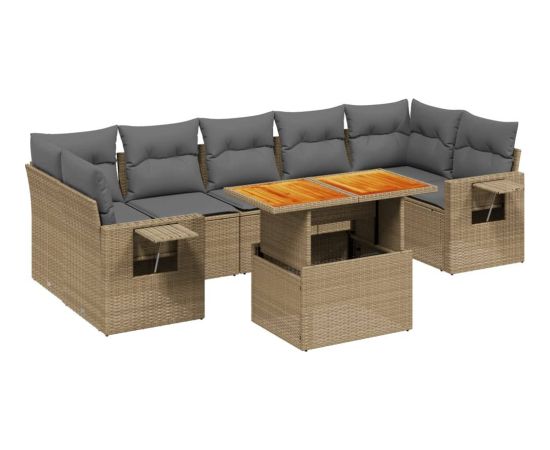 vidaXL 8-cz. zestaw mebli ogrodowych z poduszkami, beżowy, polirattan Dārza mēbeļu komplekti