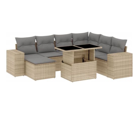 vidaXL 8-cz. zestaw mebli ogrodowych z poduszkami, beżowy, polirattan Dārza mēbeļu komplekti