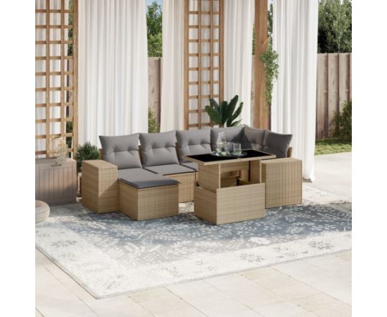 vidaXL 7-cz. zestaw wypoczynkowy do ogrodu, z poduszkami, beżowy Dārza mēbeļu komplekti