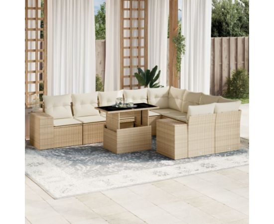 vidaXL 10-cz. zestaw mebli ogrodowych z poduszkami, beżowy, polirattan Dārza mēbeļu komplekti