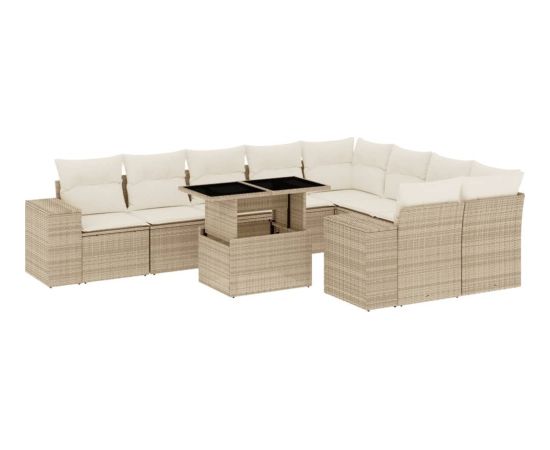 vidaXL 10-cz. zestaw mebli ogrodowych z poduszkami, beżowy, polirattan Dārza mēbeļu komplekti