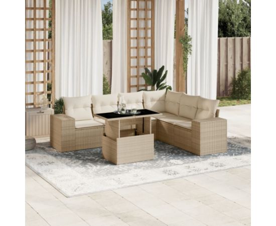 vidaXL 7-cz. zestaw wypoczynkowy do ogrodu, z poduszkami, beżowy Dārza mēbeļu komplekti