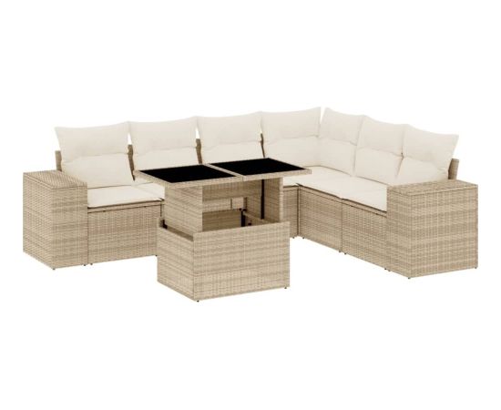 vidaXL 7-cz. zestaw wypoczynkowy do ogrodu, z poduszkami, beżowy Dārza mēbeļu komplekti