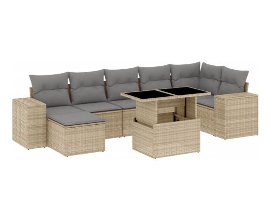 vidaXL 8-cz. zestaw mebli ogrodowych z poduszkami, beżowy, polirattan Dārza mēbeļu komplekti