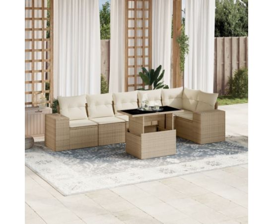 vidaXL 7-cz. zestaw wypoczynkowy do ogrodu, z poduszkami, beżowy Dārza mēbeļu komplekti