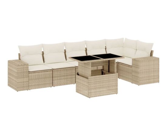 vidaXL 7-cz. zestaw wypoczynkowy do ogrodu, z poduszkami, beżowy Dārza mēbeļu komplekti