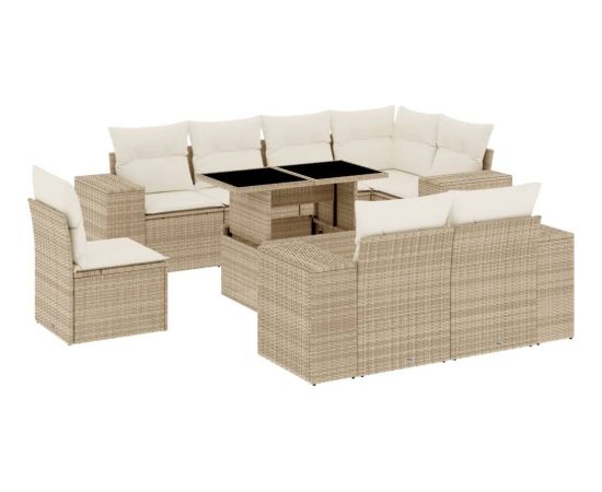 vidaXL 9-cz. zestaw mebli ogrodowych z poduszkami, beżowy, polirattan Dārza mēbeļu komplekti