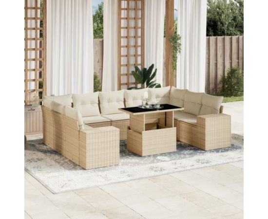 vidaXL 10-cz. zestaw mebli ogrodowych z poduszkami, beżowy, polirattan Dārza mēbeļu komplekti