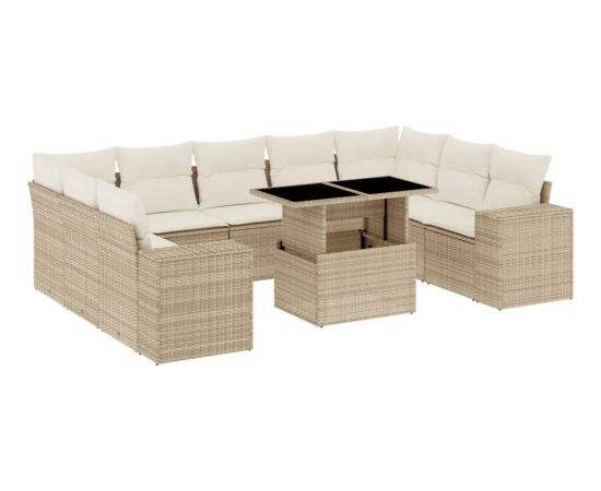 vidaXL 10-cz. zestaw mebli ogrodowych z poduszkami, beżowy, polirattan Dārza mēbeļu komplekti