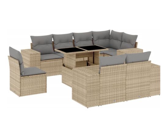 vidaXL 9-cz. zestaw mebli ogrodowych z poduszkami, beżowy, polirattan Dārza mēbeļu komplekti