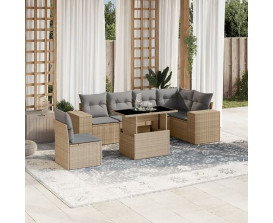 vidaXL 7-cz. zestaw wypoczynkowy do ogrodu, z poduszkami, beżowy Dārza mēbeļu komplekti