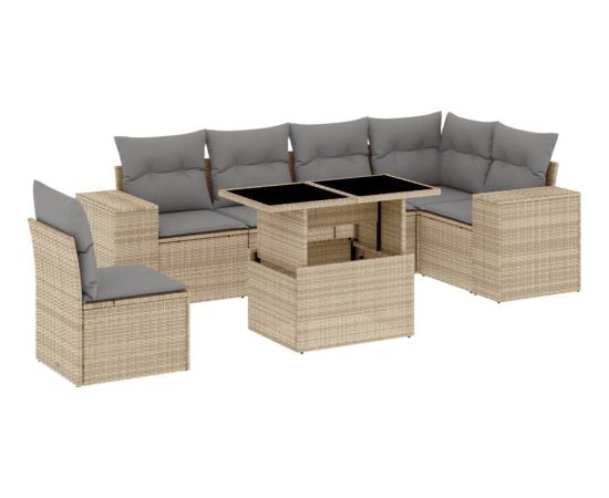 vidaXL 7-cz. zestaw wypoczynkowy do ogrodu, z poduszkami, beżowy Dārza mēbeļu komplekti