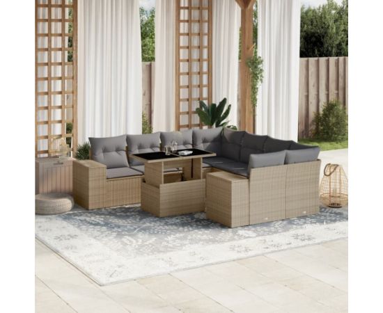 vidaXL 9-cz. zestaw mebli ogrodowych z poduszkami, beżowy, polirattan Dārza mēbeļu komplekti