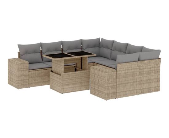 vidaXL 9-cz. zestaw mebli ogrodowych z poduszkami, beżowy, polirattan Dārza mēbeļu komplekti