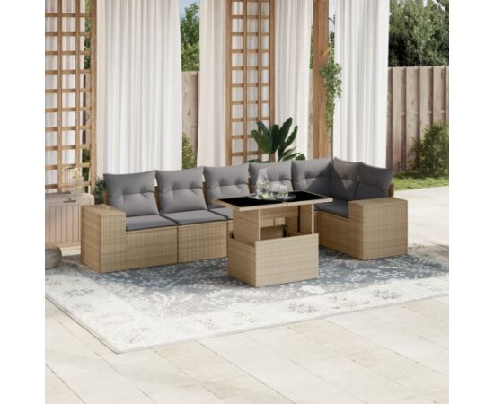 vidaXL 7-cz. zestaw wypoczynkowy do ogrodu, z poduszkami, beżowy Dārza mēbeļu komplekti